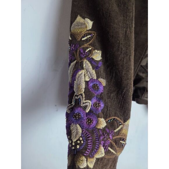NWT Coldwater Creek Brown w/Purple Floral Embroidery Corduroy Jacket sz 12 - Picture 3 of 9